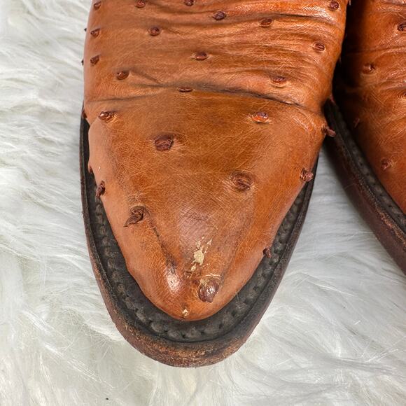 Lucchese 1883 Ostrich Cowboy Boots 8B Brown Western Vintage Cowgirl - Picture 9 of 16